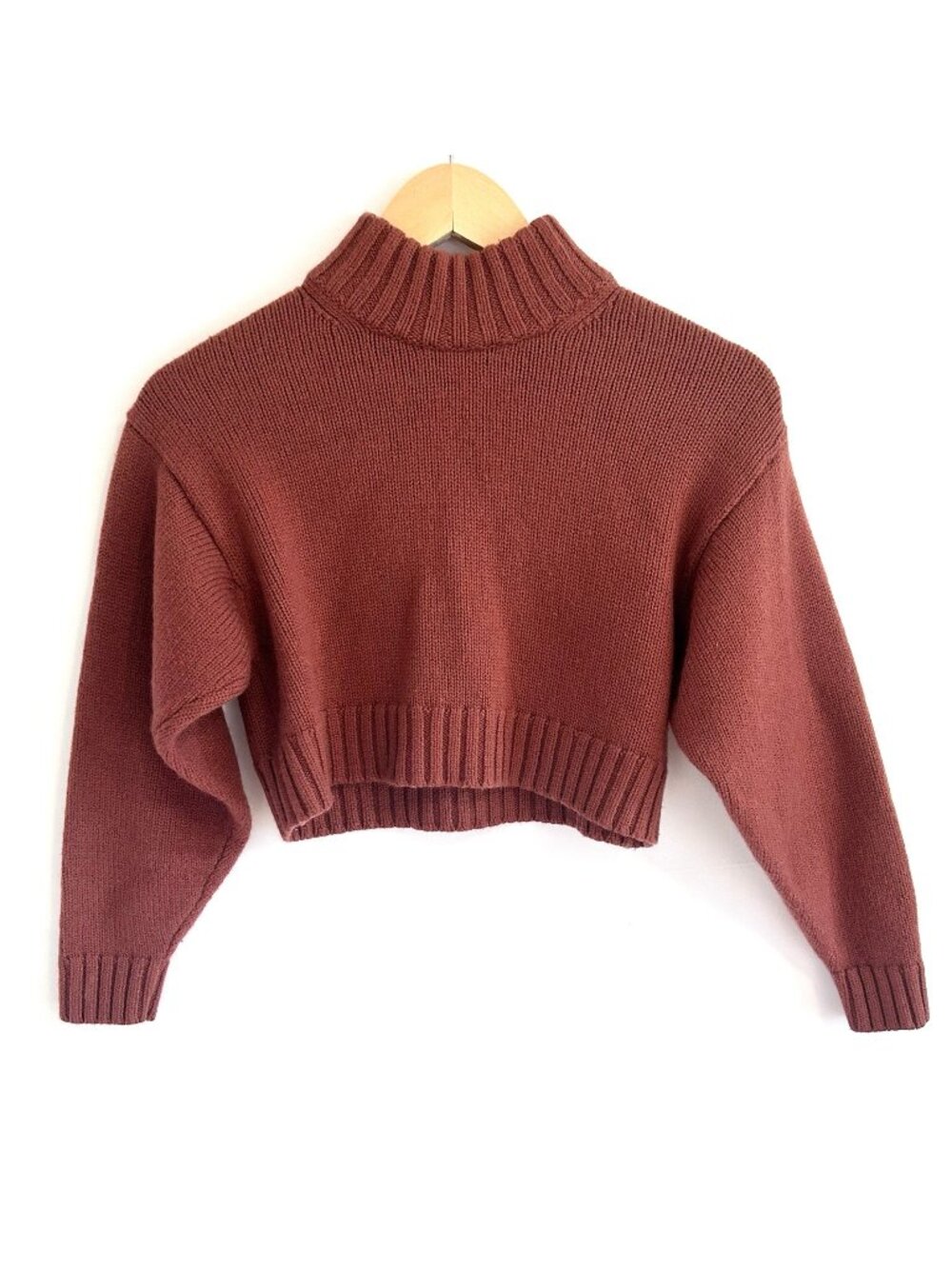 Aritzia Wilfred Free Harper 100% Merino Wool Cropped Turtleneck Sweater Rust XS